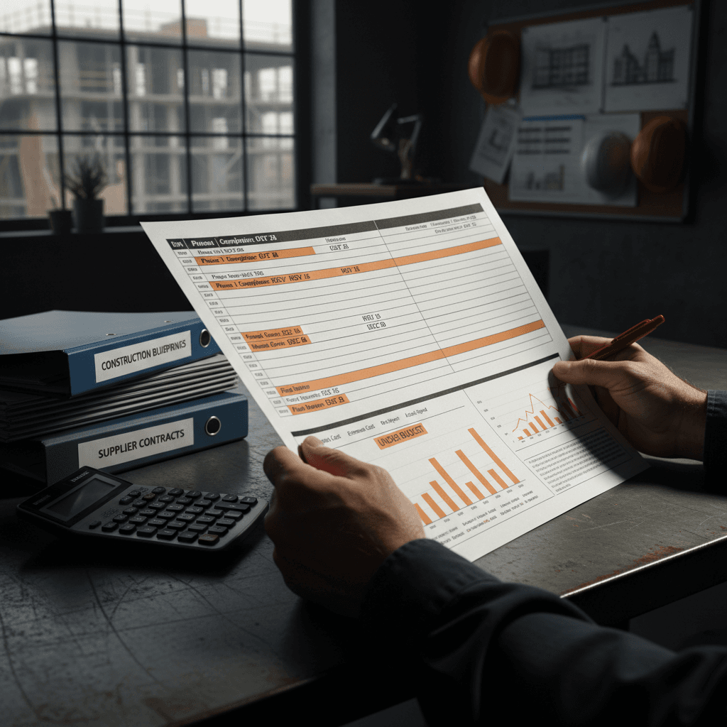 Project manager reviewing detailed timeline and budget tracking documents