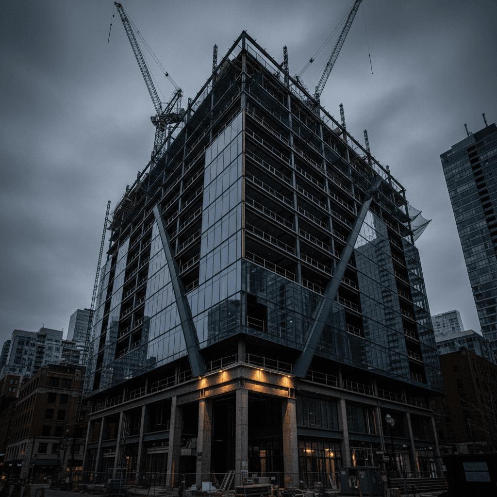 Multi-story commercial building structure under construction in Toronto