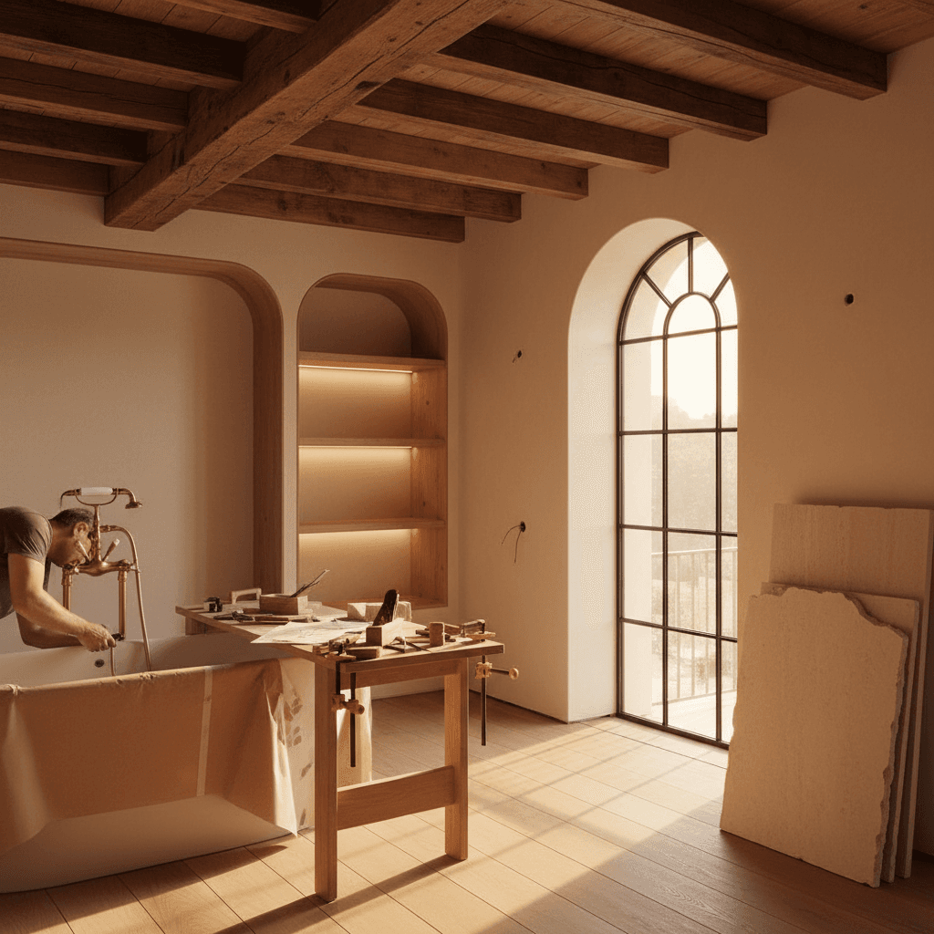 Interior construction space showing high-end residential finishes and craftsmanship